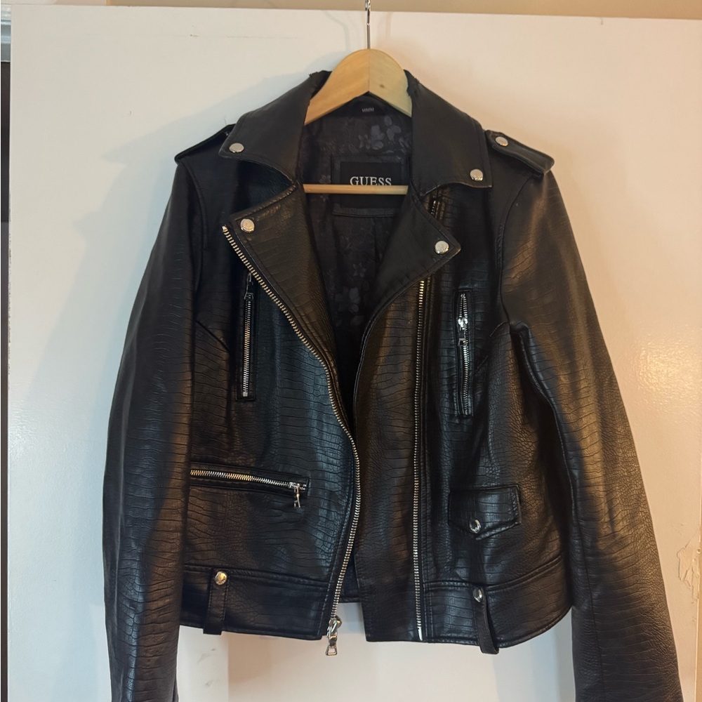 Guess Women's Black Faux Leather Snakeskin Jacket